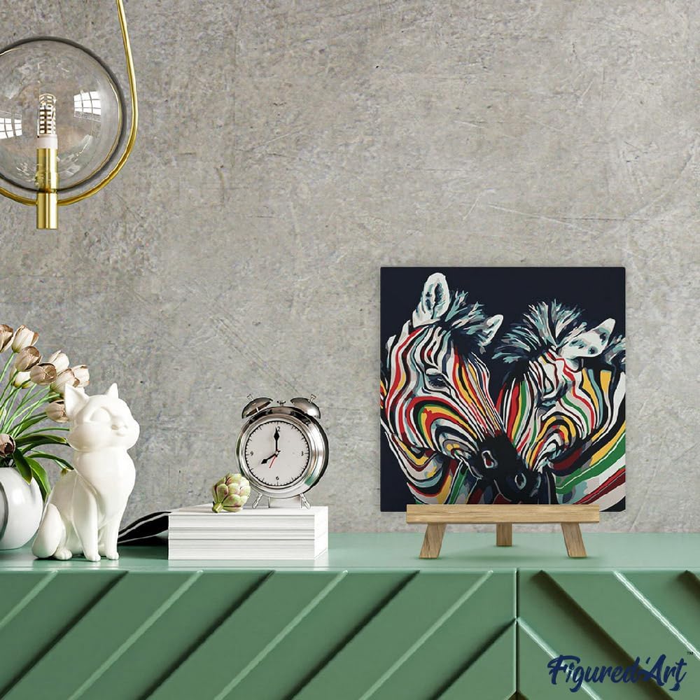 Figured'Art Mini Malen Nach Zahlen Erwachsene Mit Rahmen 20x20cm Kleines Format - Buntes Zebrapaar -