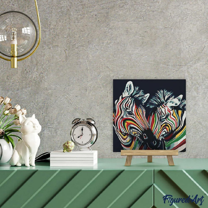 Figured'Art Mini Malen Nach Zahlen Erwachsene Mit Rahmen 20x20cm Kleines Format - Buntes Zebrapaar -
