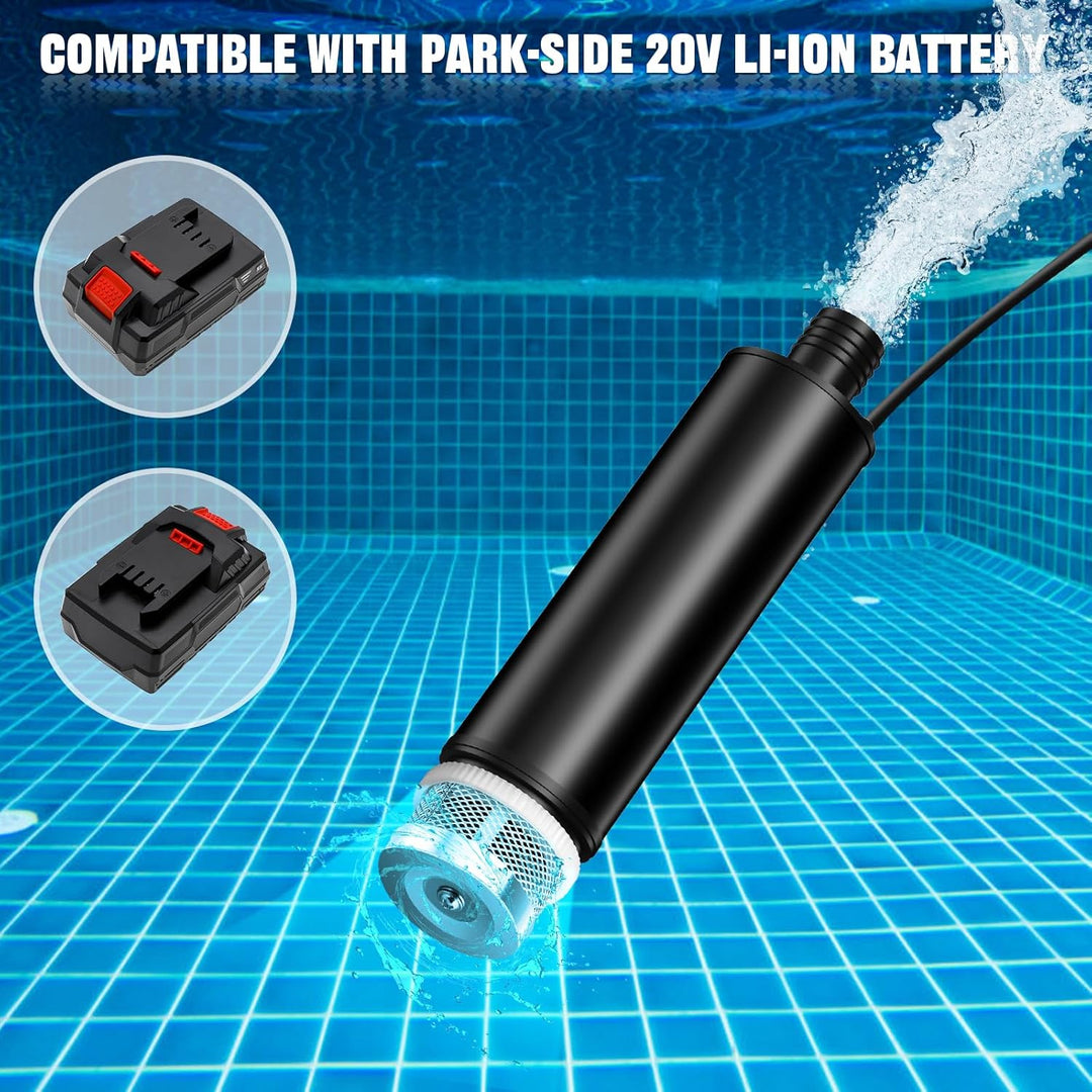 Wasser Pumpe Sumpf Pumpe for Parkside 20V Akku, Tauchpumpe für Campingwannen, Garten, Wohnmobil, Tei