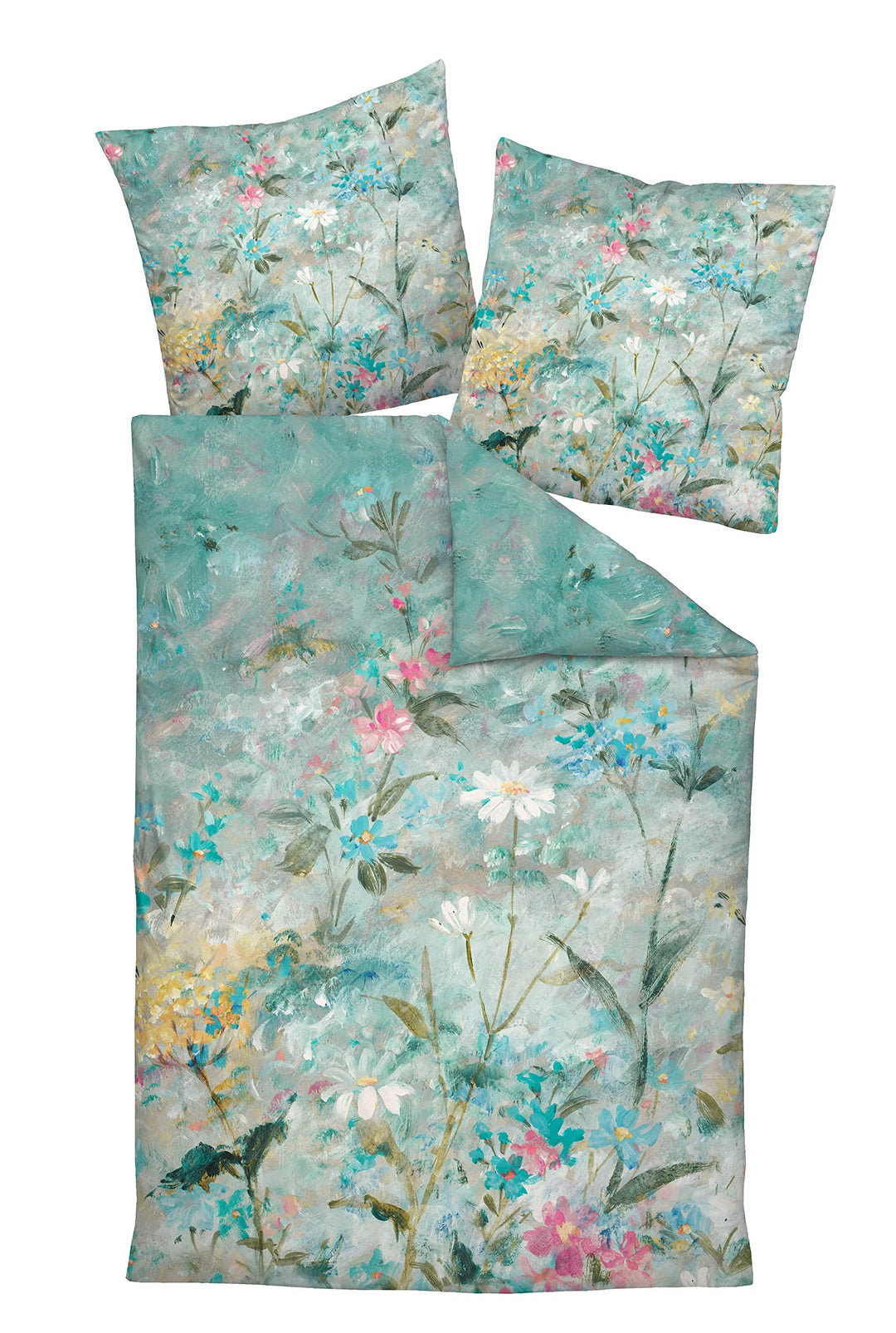 Janine Bettwäsche Mako-Satin Milano 135x200 cm + 80x80 cm smaragdgrün Lagune, 135x200 cm + 80x80 cm
