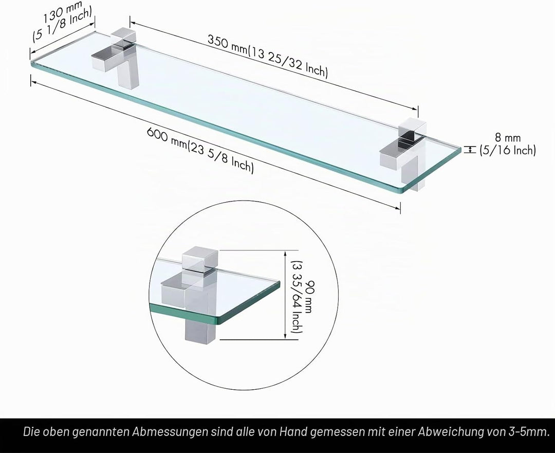 KES Duschablage Duschregal Glasablage Dusche Glas Ablage 8mm Hartglas Badezimmer Regal Halterung mit