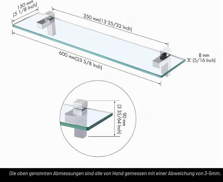 KES Duschablage Duschregal Glasablage Dusche Glas Ablage 8mm Hartglas Badezimmer Regal Halterung mit