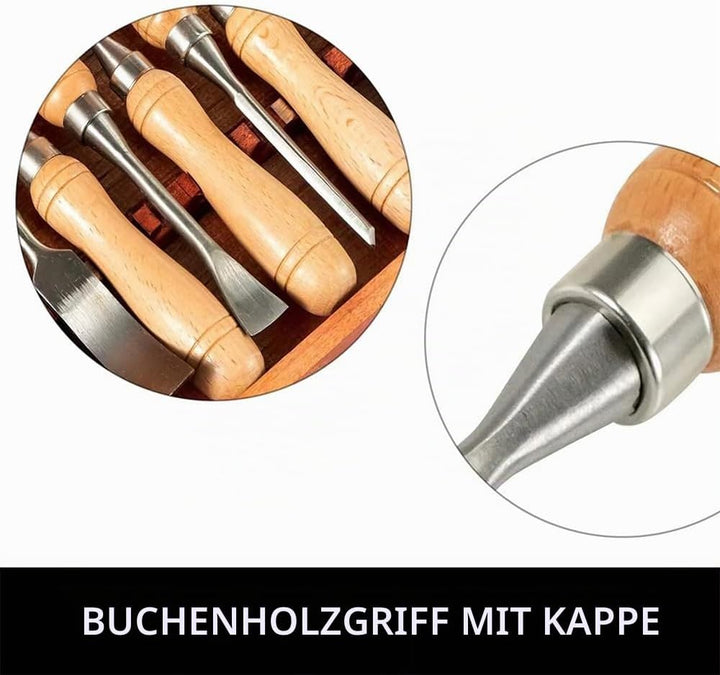 NEWFUN Stechbeitel set für holz, 12 Stück Holz-Drehmeissel-Set für Holzbearbeitung Holzschnitzerei-E