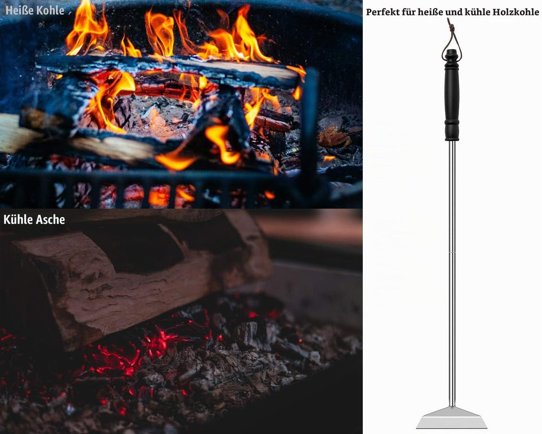 Holzkohlegrill Aschehacke Hacke für Kamin Holzofen Pizzaofen Edelstahl BBQ Reiniger Schürhaken Schab
