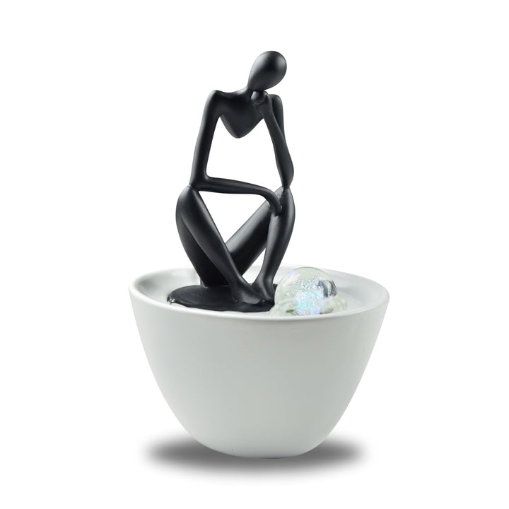 Zen'Light - Moderner Zimmerbrunnen Pensador mit Abnehmbarer Figur -Tischbrunnen mit Buntem LED-Licht