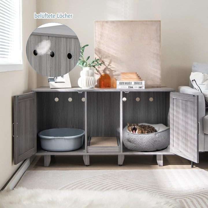 COSTWAY Katzenklo Schrank für 2 Katzen, Katzenschrank für Katzentoilette, Katzenhaus mit 2 Türen &amp; K