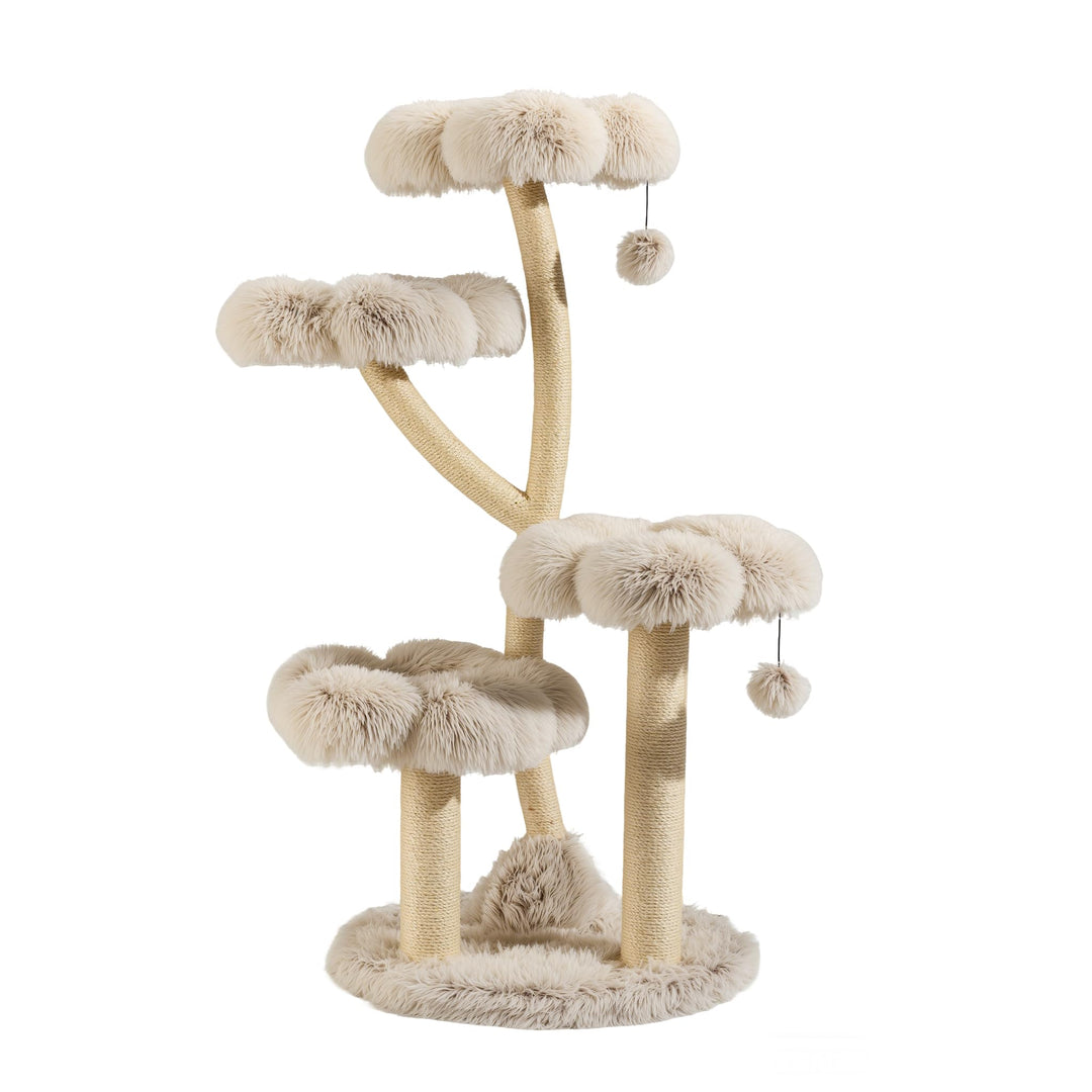 Fudajo Designer Kratzbaum 59 x 59 x 123 cm, Katzenkratzbaum mit Plüsch und Sisal, Kletterbaum für Ka