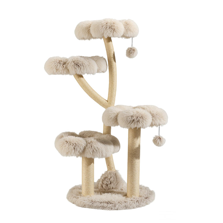 Fudajo Designer Kratzbaum 59 x 59 x 123 cm, Katzenkratzbaum mit Plüsch und Sisal, Kletterbaum für Ka