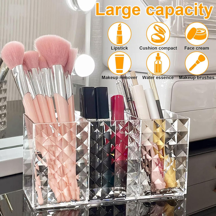 Kosmetik Organizer, 2-Pack Acrylic Pinselhalter, 3 Fächern Kristall Makeup Pinsel Halter, Klarer Sch