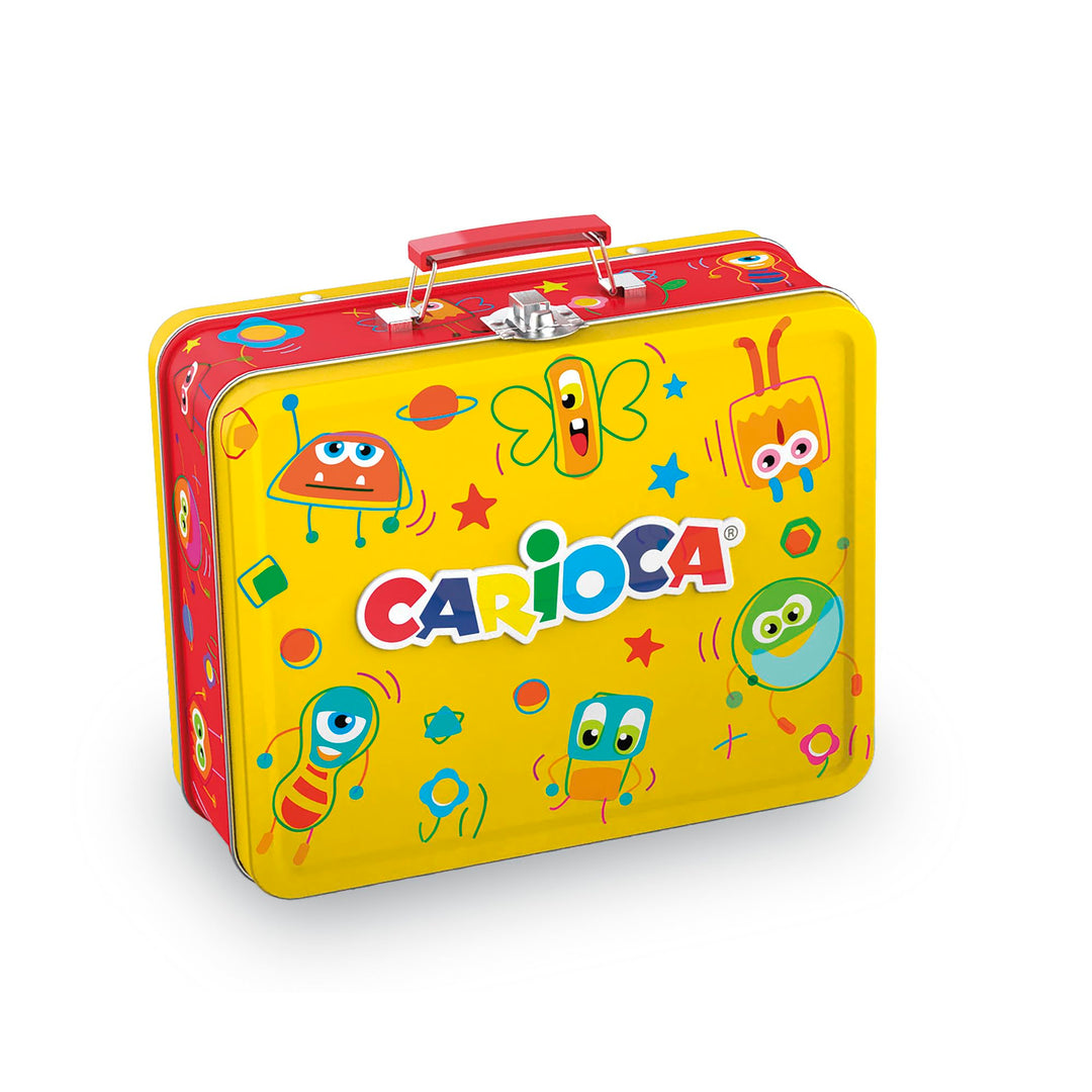 CARIOCA Blechdose | Gelbe Blechdose mit Waschbaren Filzstiften und Malstiften, Feine und Dicke Filzs