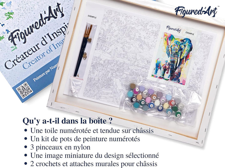 Figured'Art Malen Nach Zahlen Erwachsene Mit Rahmen Elefanten Aquarell - Paint by Numbers Basteln DI