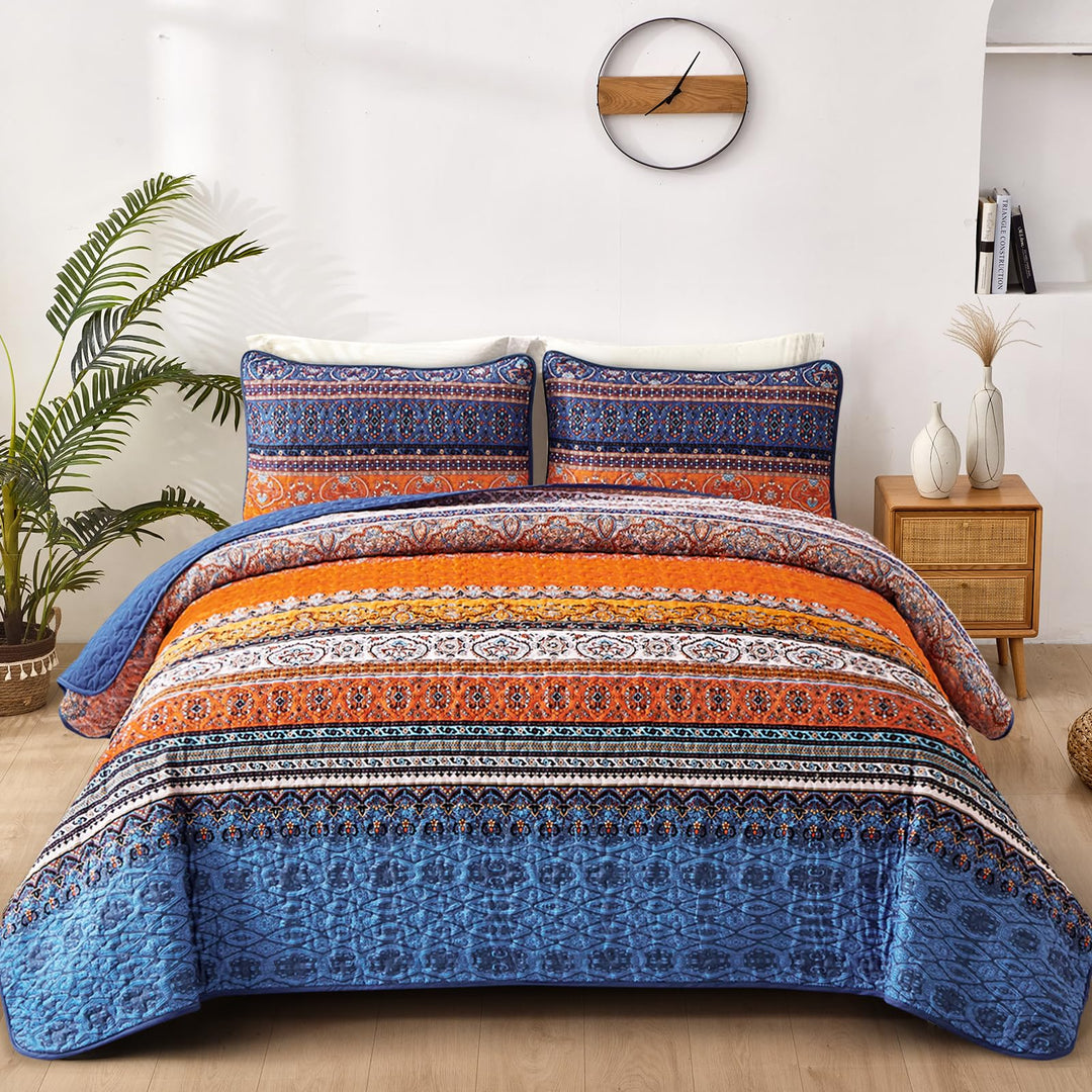 WONGS BEDDING Tagesdecke 220x240 Bettüberwurf Boho Decke Steppdecke 3 Teilig Doppelbett Gesteppt Bet
