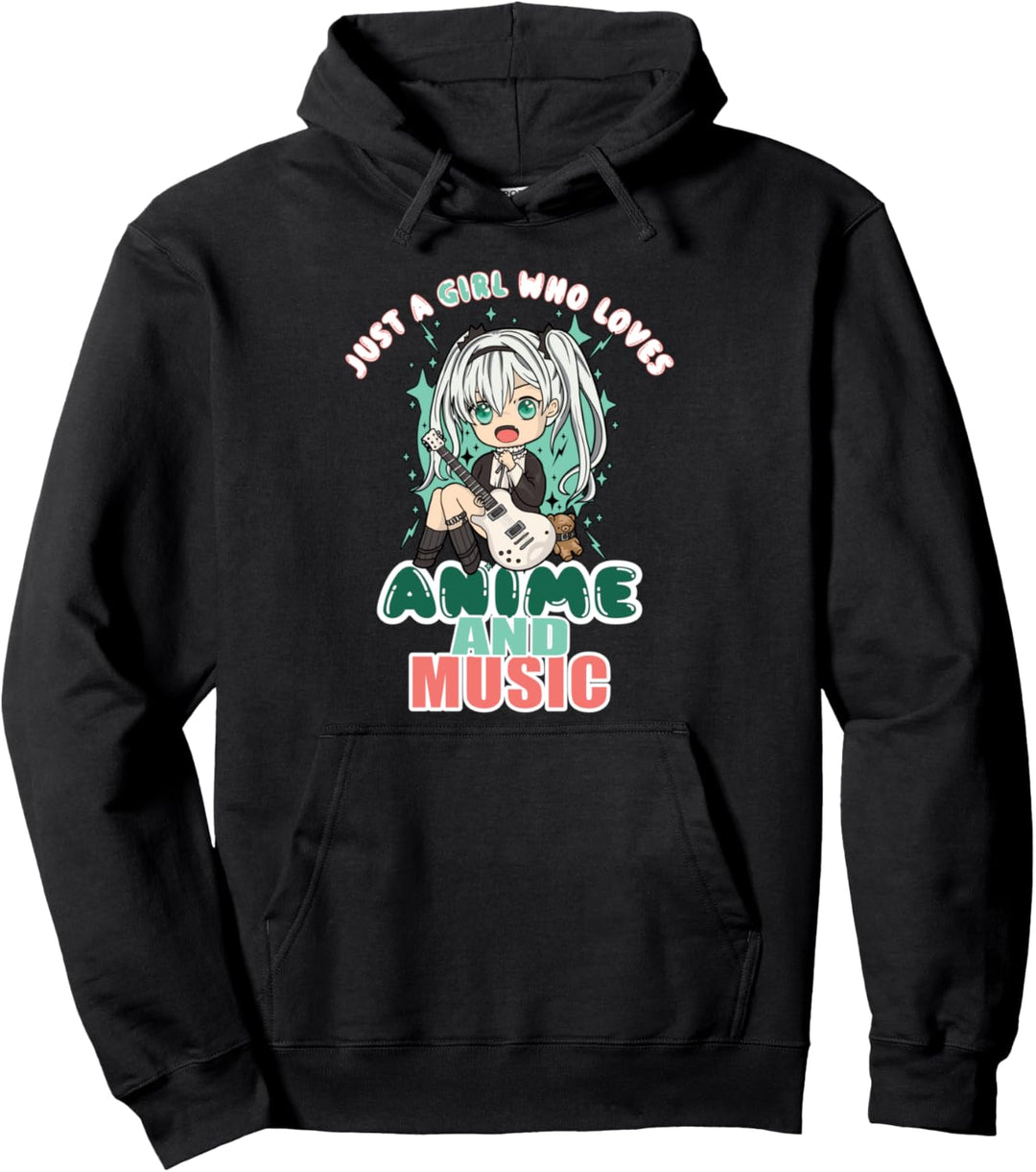 Just A Girl Who Loves Anime And Music Manga Girls Pullover Hoodie