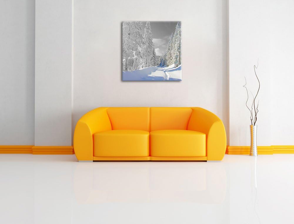 Pixxprint Winterlandschaft mit Bäumen als Leinwandbild Quadratisch/Grösse: 70x70 / Wandbild/Kunstdru