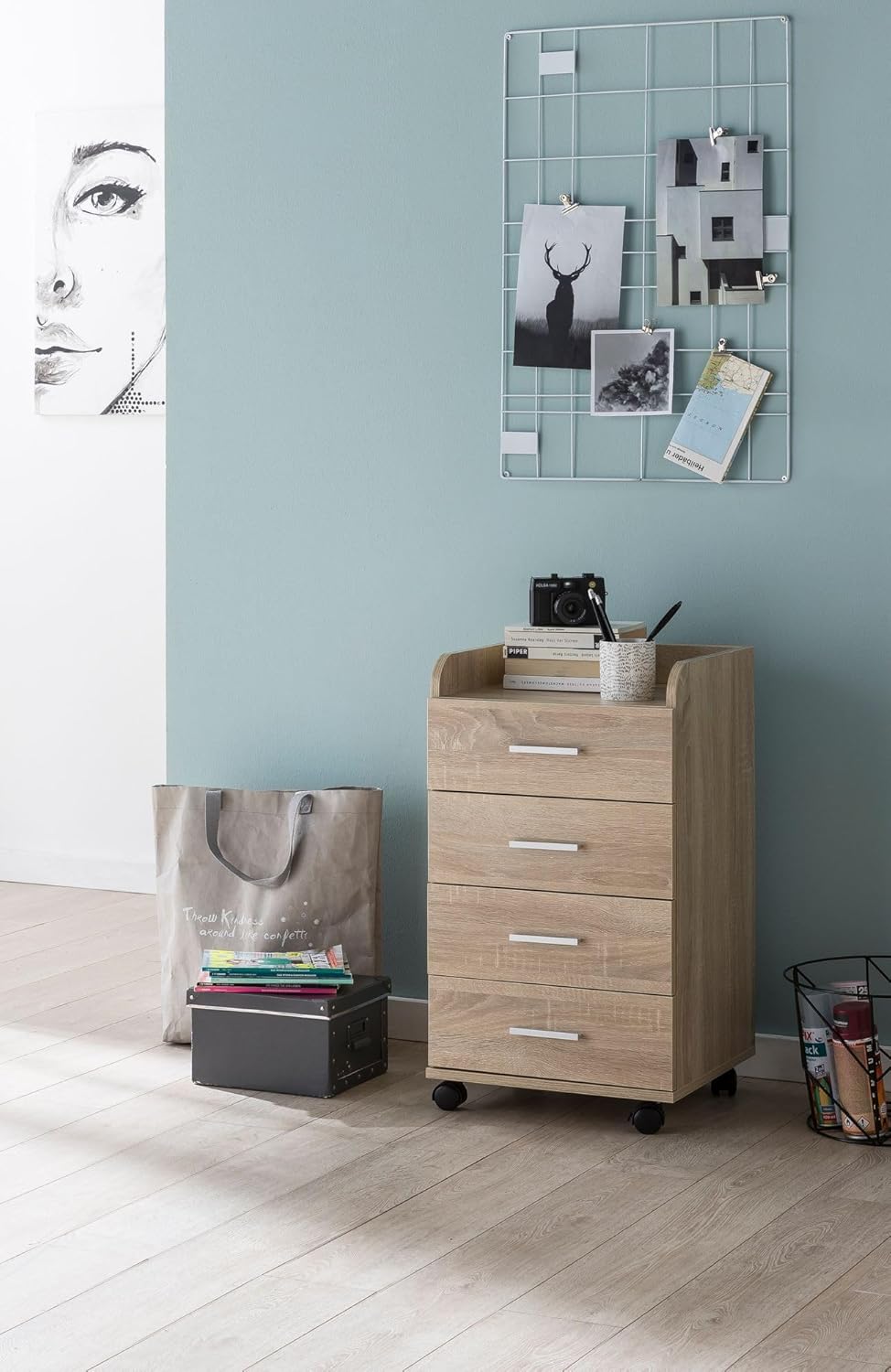 FineBuy Rollcontainer 40 x 70,5 x 33 cm, Schreibtisch-Container Rollschrank 4 Schubladen, Moderner S