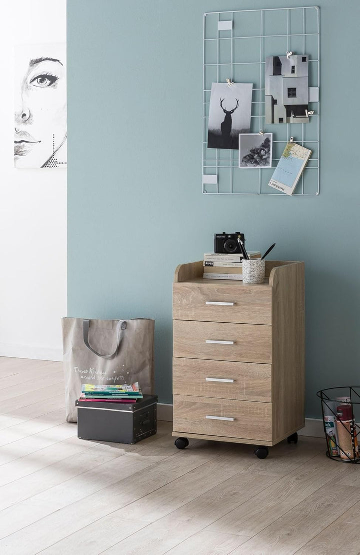 FineBuy Rollcontainer 40 x 70,5 x 33 cm, Schreibtisch-Container Rollschrank 4 Schubladen, Moderner S