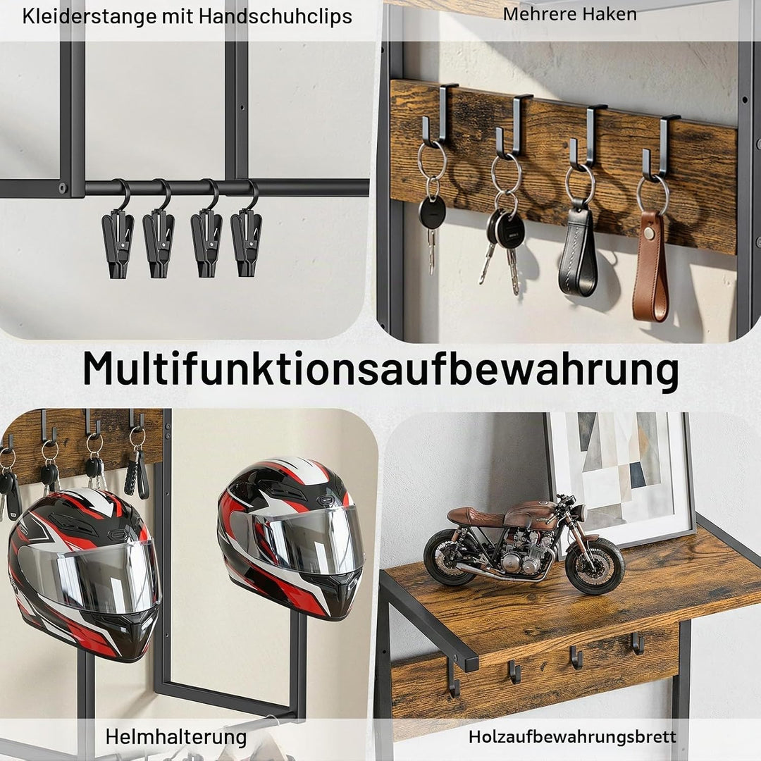 Housolution Motorradhelm Wandhalterung, Helmhalterung mit 4 Handschuhchips und 4 Haken für Reitanzüg