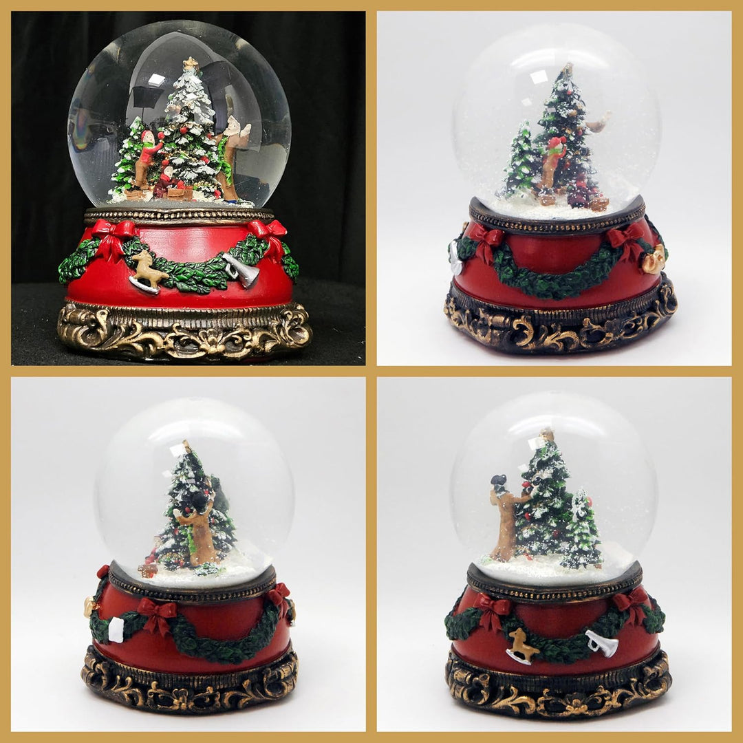 Schneekugel Christbaum schmücken | Sockel Weihnachten rot Tannengirlande | mit Spieluhr | Schüttelku