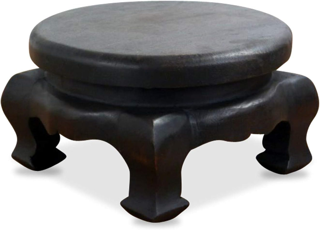 livasia Runder Opiumtisch, Beistelltisch, Massivholztisch, Couchtisch, Podest Schwarz 30cm, Schwarz