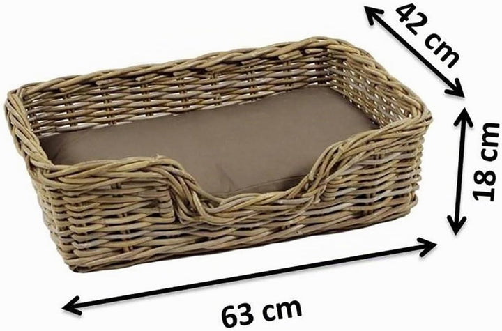 Kobolo Hundekorb Hundesofa aus stabilem Rattan geflochten inkl. Kissen 63x42x18 cm