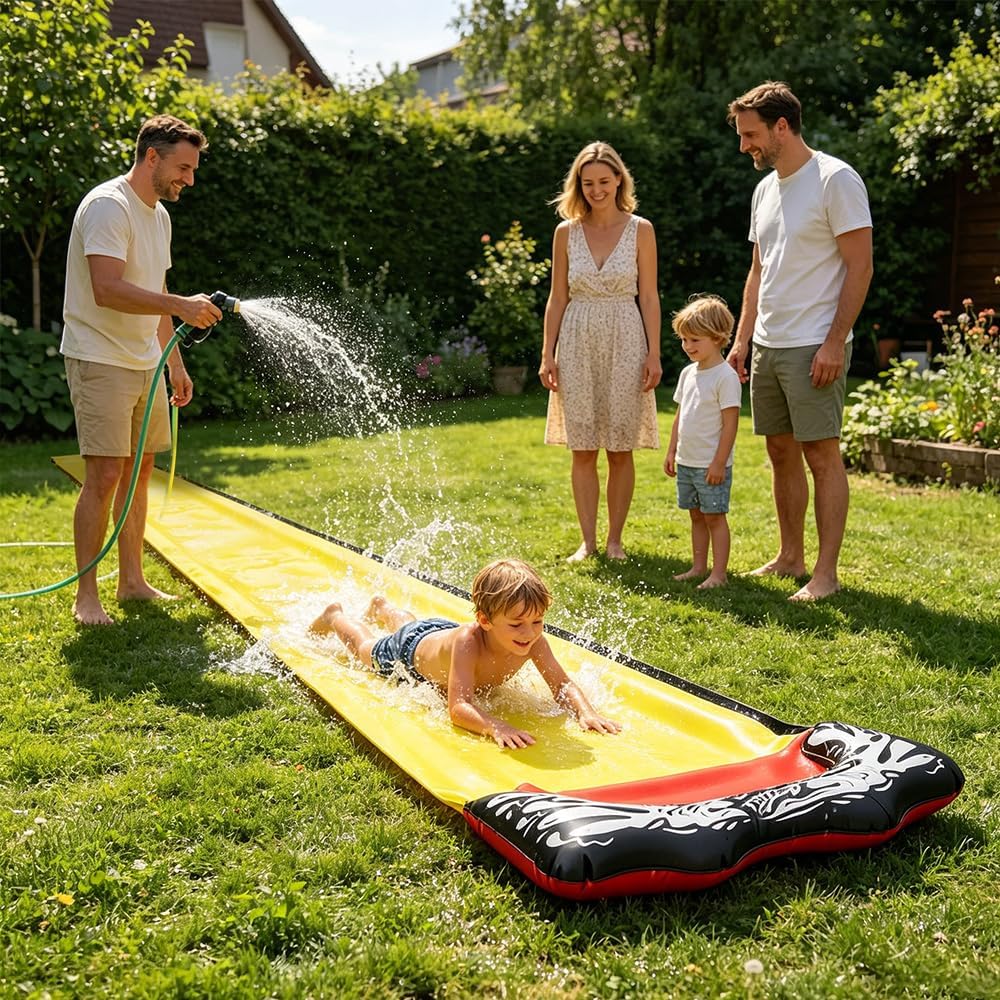 Wasserrutsche Garten, 15.7ft/480cm Wasser Rutsche, Wasserspielzeug Wasserrutschmatte mit 1 Bodyboard