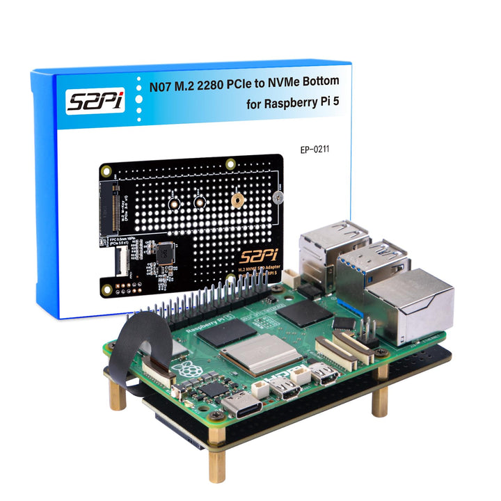 GeeekPi N07 M.2 PCIe to NVMe Bottom SSD Pip PCIe Peripheral Board for Raspberry Pi 5,Support M.2 Key