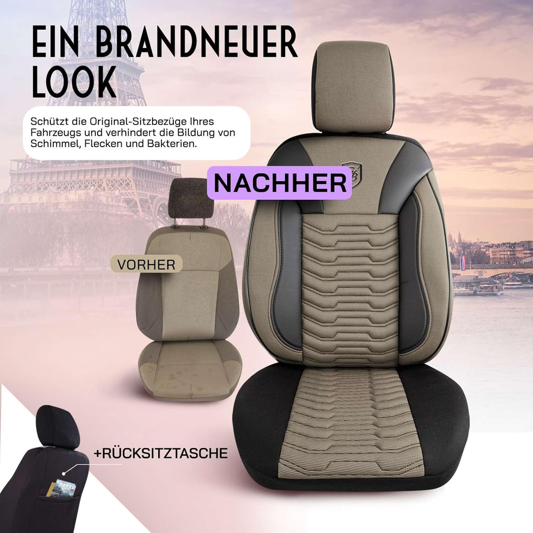 Autositzbezüge Universal für PKW & SUV – Premium Vordersitze Auto Sitzbezug aus Piqué-Stoff, Beige-S