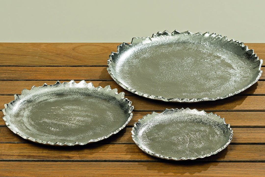 3 x Dekorations-Teller-Platte FLAIRE im Set, Aluminium silber, rund D16 u. 22 u.27cm, Weihnachts-Eve