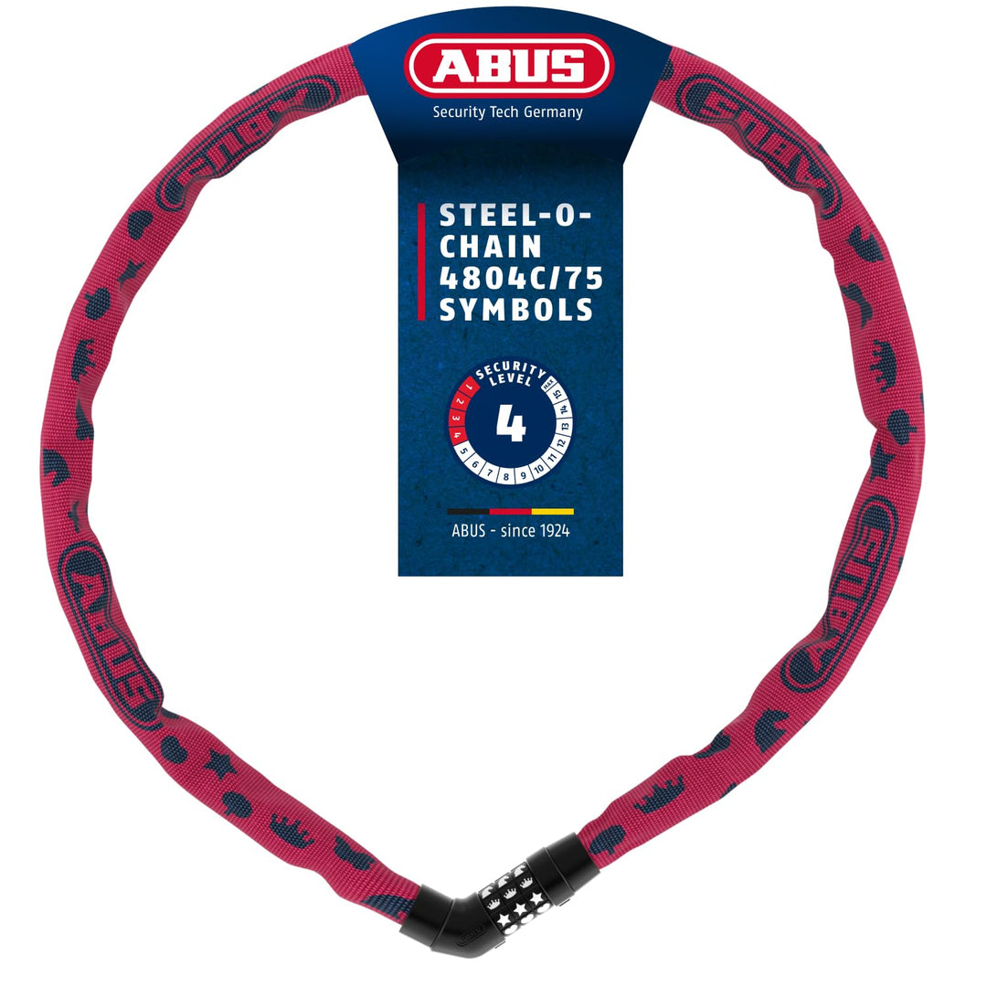 ABUS Kettenschloss Steel-O-Chain 4804C SYMBOLS – Zahlenschloss für Kinderfahrräder – ABUS-Sicherheit