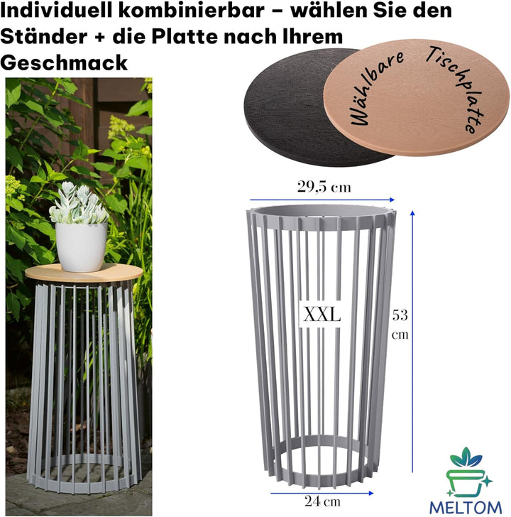 MELTOM Gartentisch XXL – Platin – Runder Robuster Kunststoff (Plastik) – Beistelltisch für Balkon, T