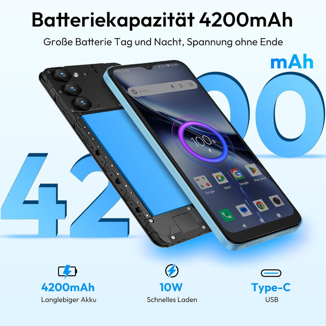 XGODY X36 Handy Ohne Vertrag, 6,52" Android 15 Smartphone, 4G LTE Dual SIM Octa-Core, 7GB/32GB (256G