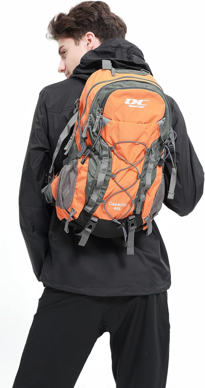 Wanderrucksack 40l Damen Herren Rucksack Wasserdicht Reiserucksack mit Regenschutz Orange, Orange