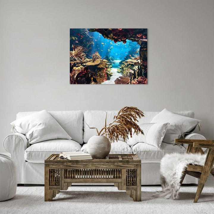 Bilder auf Leinwand Ozean Riff Fische Koralle Leinwandbild 70x50cm Wandbilder Dekoration Wohnzimmer