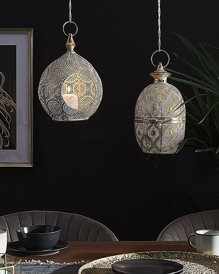 Dekorative Laterne mit Öffnung H: 33 cm Gold aus Metall und Glas Laeso