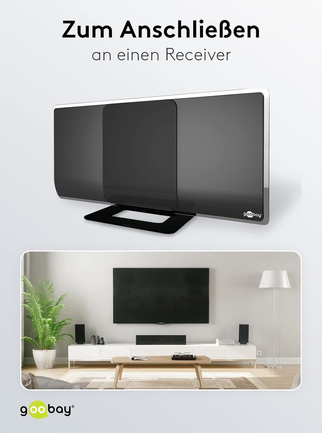Goobay 67179 DVBT2 Antenne mit Verstärker innen / Aktive DAB Zimmerantenne für Fernseher HDTV Full H