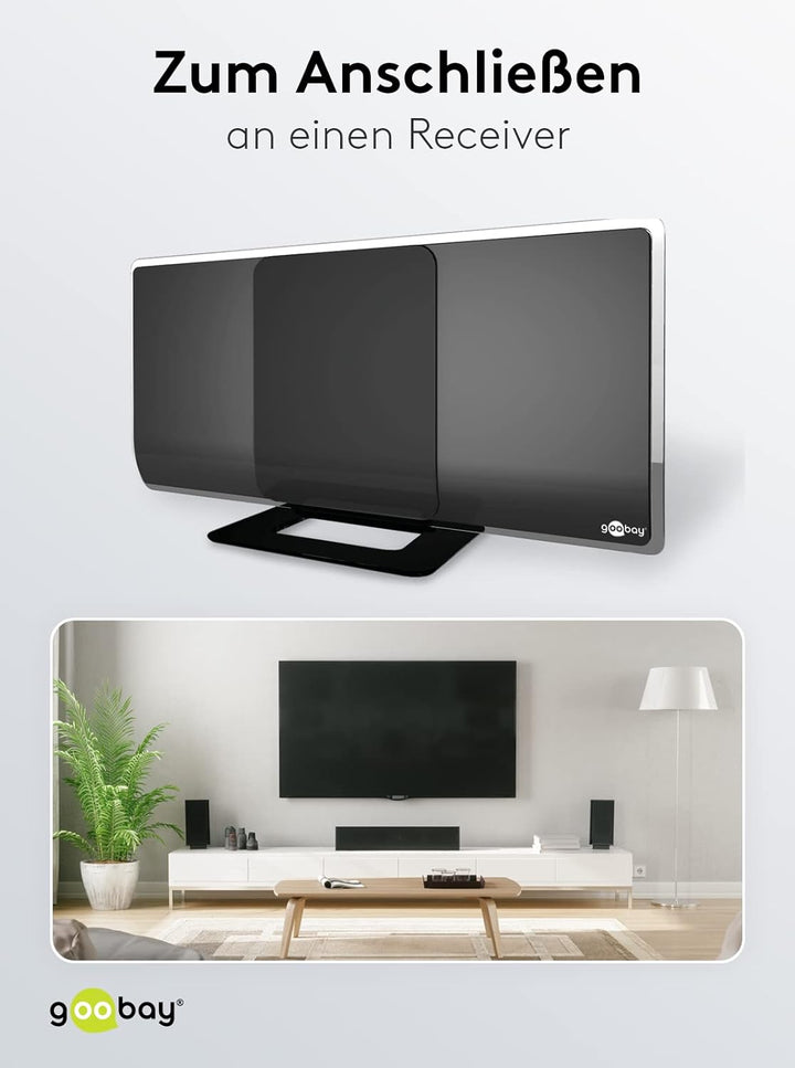 Goobay 67179 DVBT2 Antenne mit Verstärker innen / Aktive DAB Zimmerantenne für Fernseher HDTV Full H