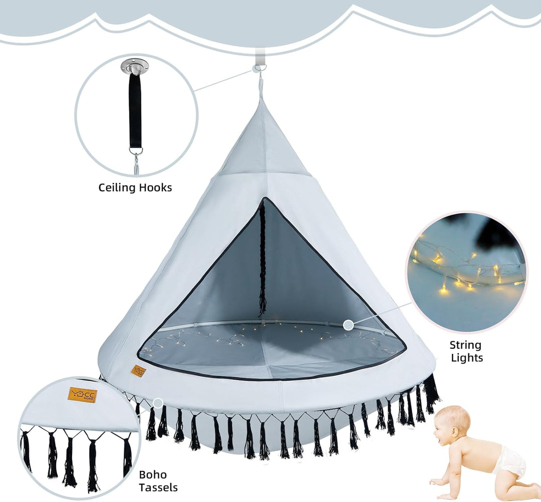 CCLIFE Nestschaukel mit Zelt Ø 120 cm Schaukel Indoor & Outdoor Hängehöhle Hängezelt für Kinder & Er