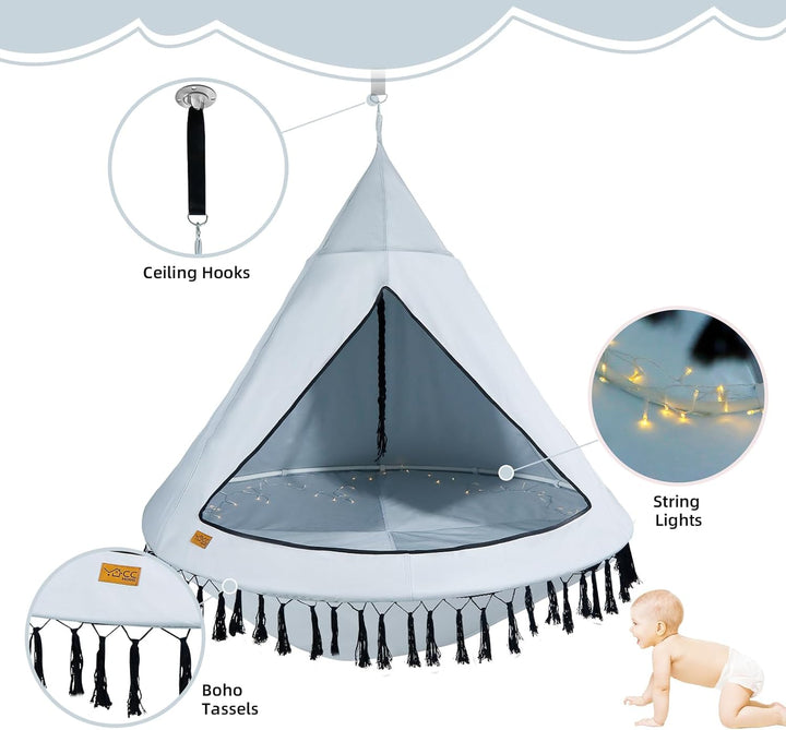 CCLIFE Nestschaukel mit Zelt Ø 120 cm Schaukel Indoor & Outdoor Hängehöhle Hängezelt für Kinder & Er