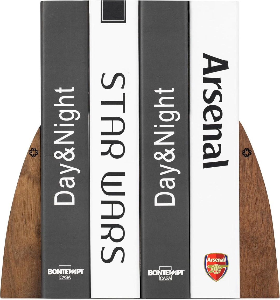 TILISMA Buchstützen für Regale – Handgefertigte Buchstützen aus Holz mit Metallsockel, Walnussbaum –