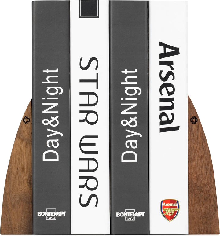 TILISMA Buchstützen für Regale – Handgefertigte Buchstützen aus Holz mit Metallsockel, Walnussbaum –