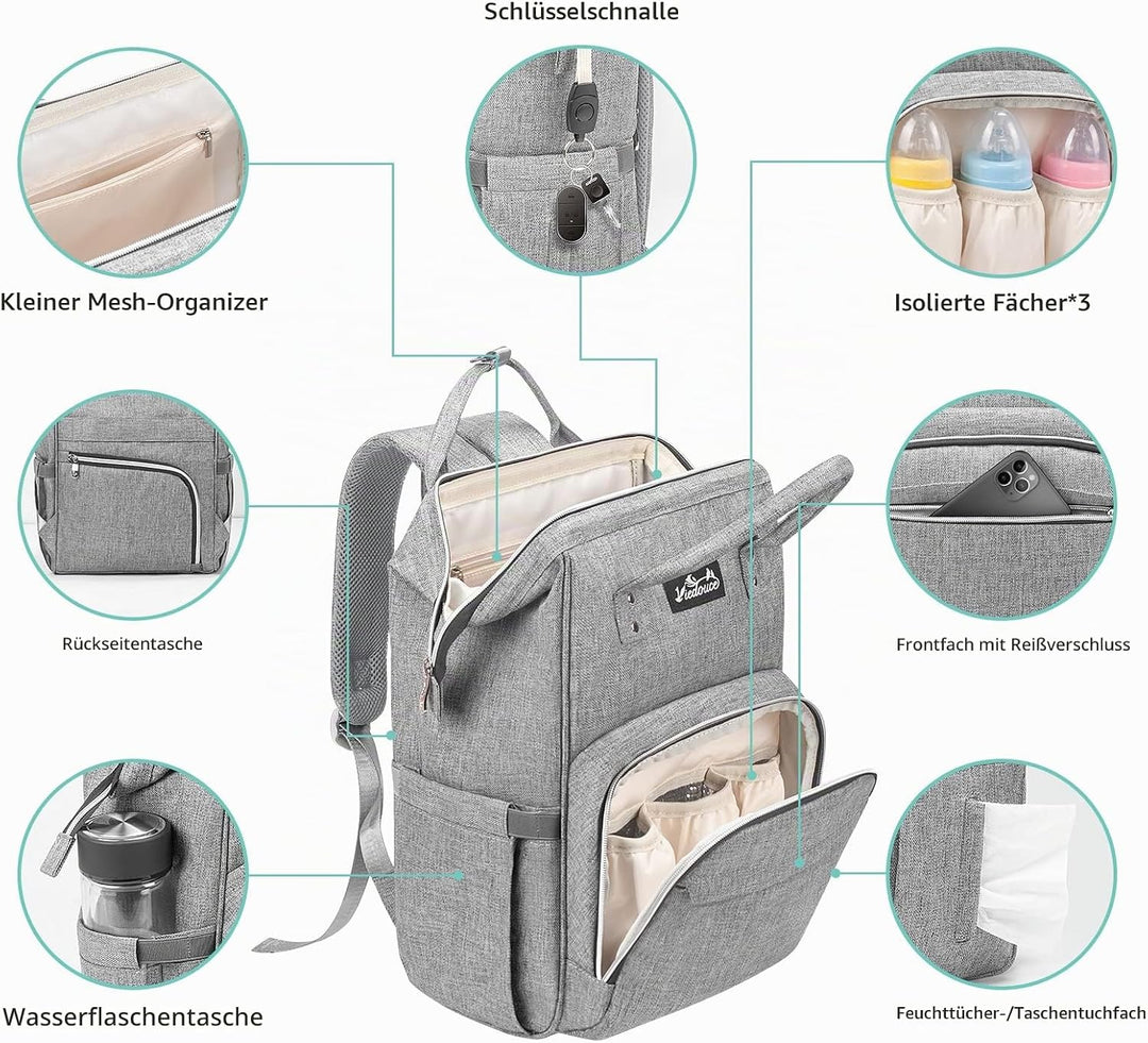 Viedouce Baby Wickelrucksack Wickeltasche Babytasche,Wasserdicht Oxford Grosse Kapazität für ausgehe