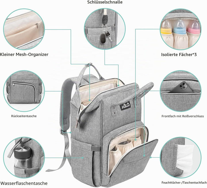Viedouce Baby Wickelrucksack Wickeltasche Babytasche,Wasserdicht Oxford Grosse Kapazität für ausgehe