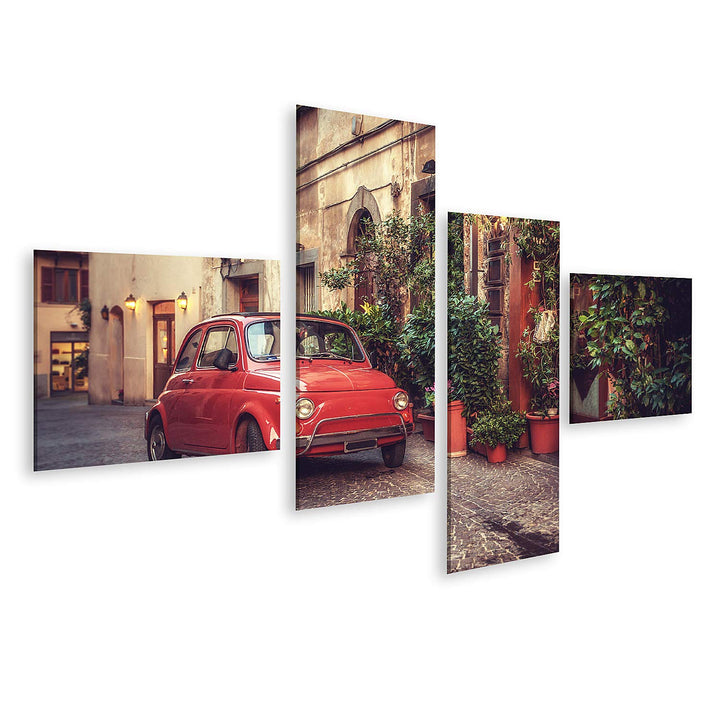 islandburner Bild auf Leinwand Altes Kultauto Auf Der Strasse Neben Dem Restaurant In Der Italienisc
