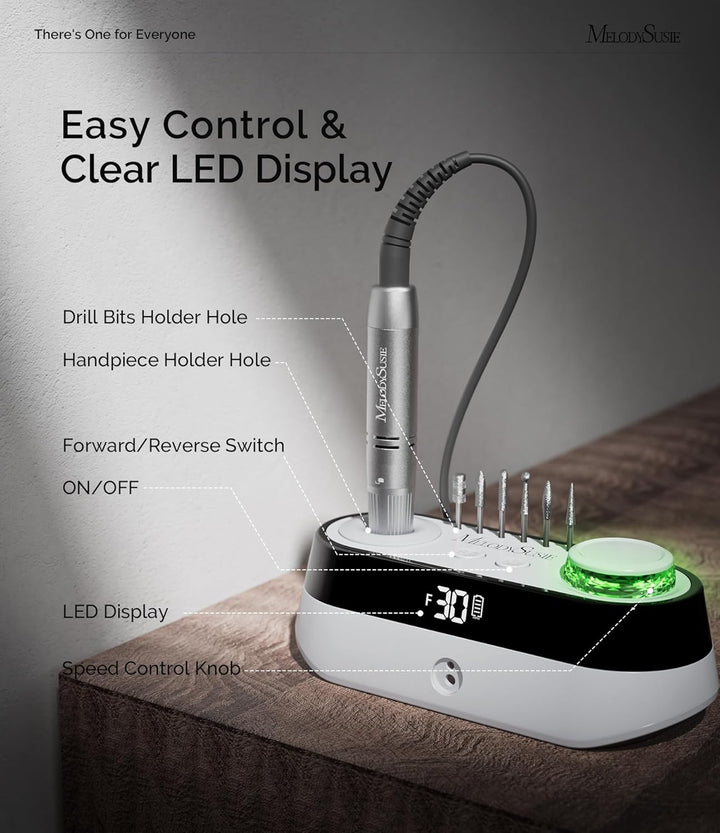 MelodySusie SC320A Professioneller Tisch-Nagelfräser, 30000 U/min Wiederaufladbare Elektrische Nagel