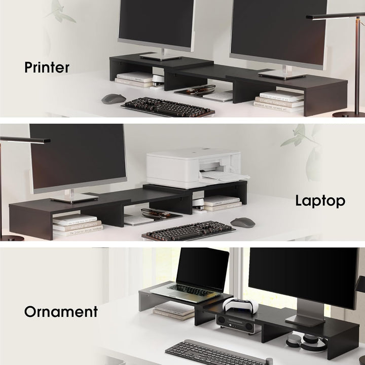 FITUEYES Dual Monitorständer aus Holz, Verstellbare Länge und Schwenkwinkel Bildschirmständer, Monit