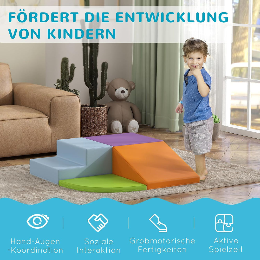 HOMCOM 4 TLG. Schaumstoff Bausteine Kinder Softbausteine Klettern Bauklötze Weiche Riesenbausteine B