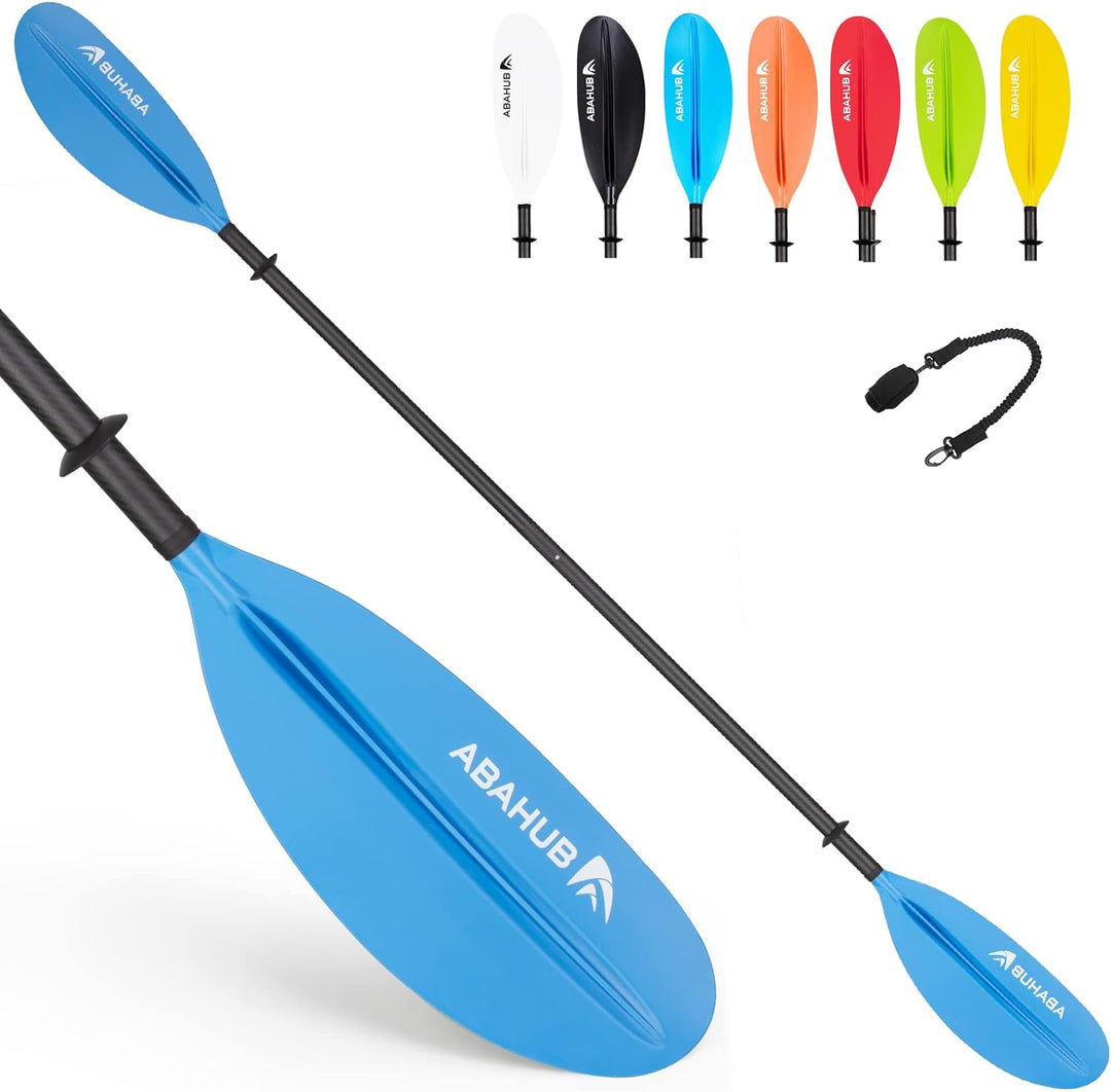 Abahub Carbon Kajak Paddel 230cm mit Paddelleine für Kajakfahren Ruderboot Kanusport, Carbonschaft K