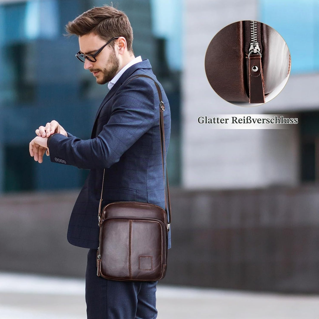 BAIGIO Schultertasche Umhängetasche Herren Leder Vintage Herrentasche Messenger Bag mit Schultergurt