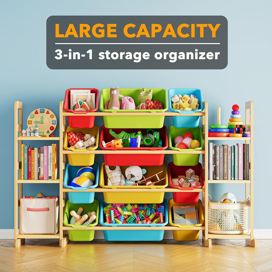 SpaceAid Spielzeug-Organizer mit 6 Regalen und 12 Behältern, Bücherregal/Bücherregal, Kinder-Mülleim