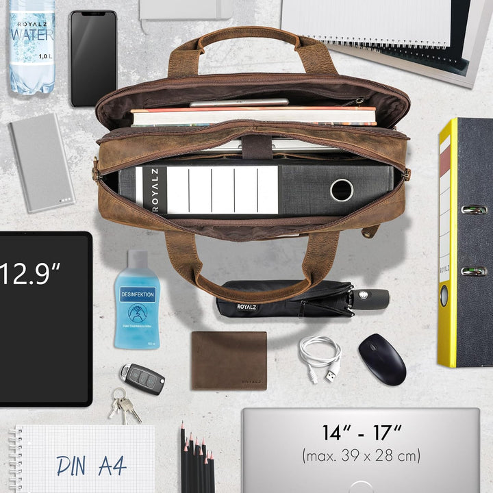 ROYALZ 'Boston' Umhängetasche Herren Leder gross 15,6 Zoll Laptoptasche Messenger Bag Männer Lederta